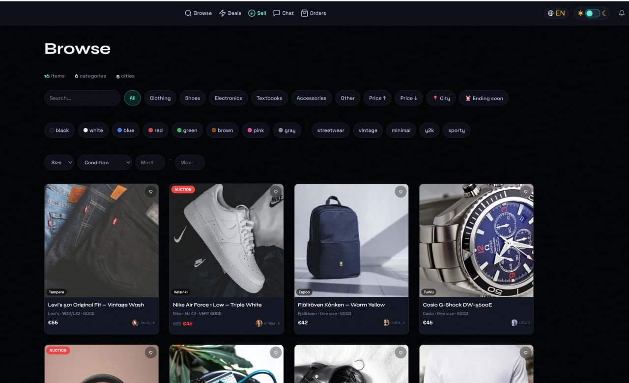 Browse page with filters and item grid
