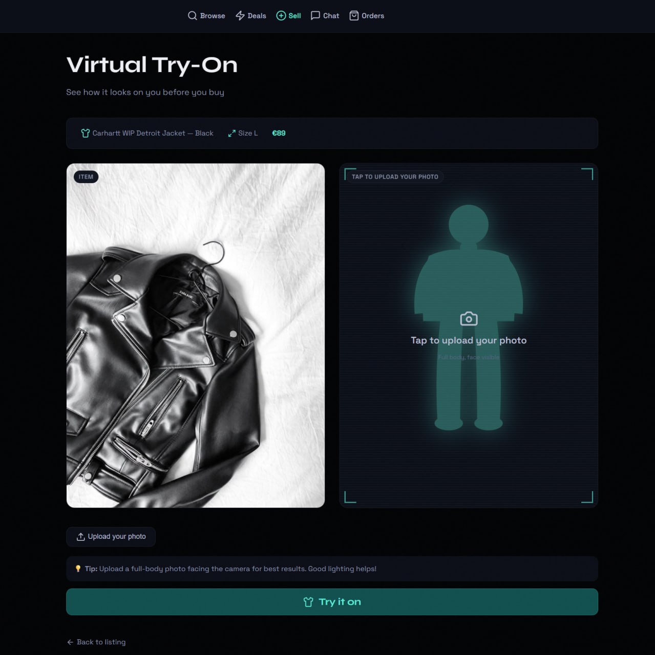 Virtual try-on page